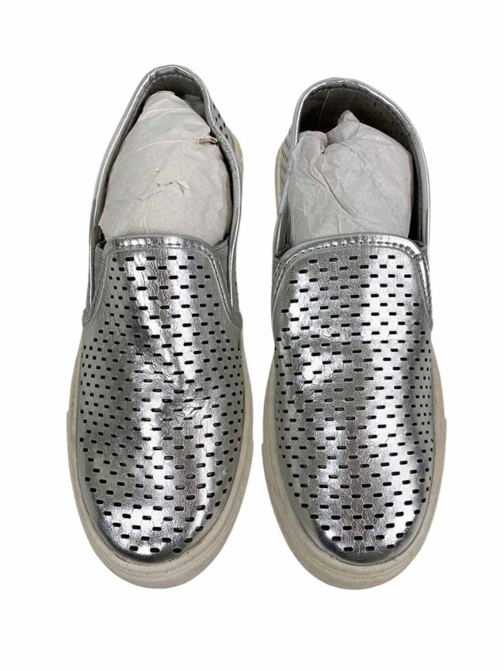 Brash Silver Metallic Perforated Casual Slip-On Sneakers Size 6